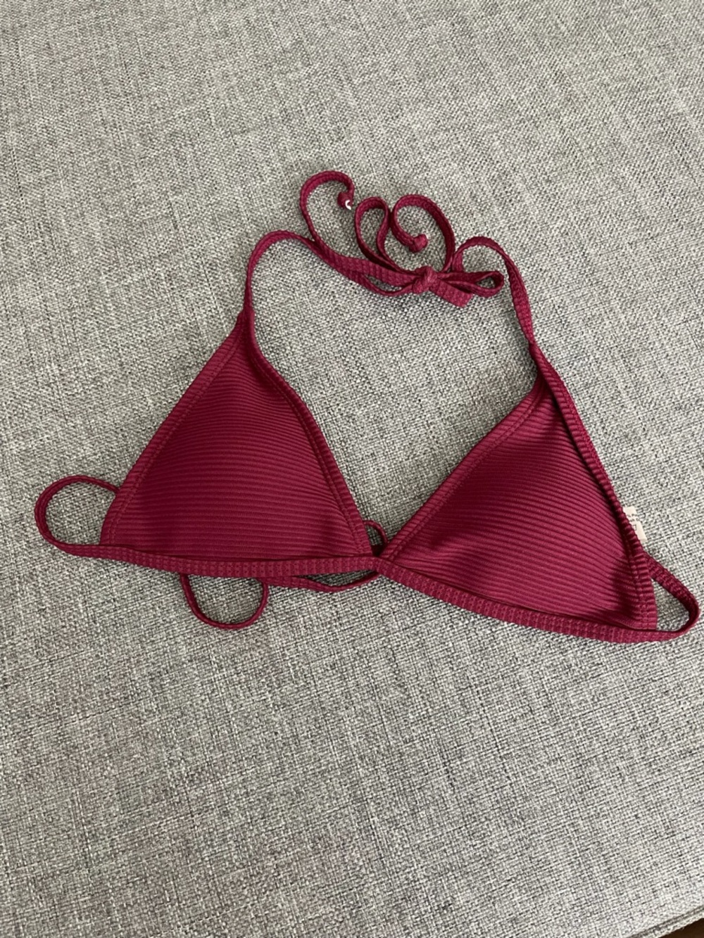 SHEIN Burgundy Ribbed Triangle Swim Top